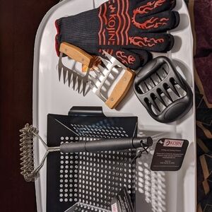 Kojin Summer Grilling Barbecue BBQ Essentials Kit Gloves Brush Meat Claw…